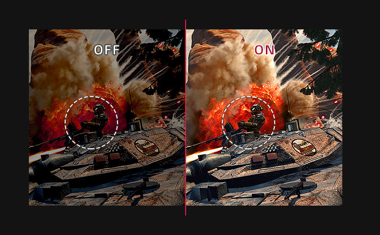 a image splited into two, showing difference between black stabilizer on and off