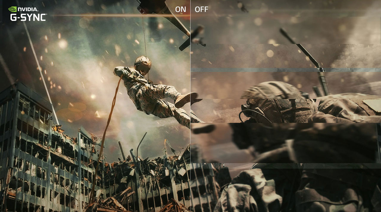  Game scene comparison between G-Sync on and G-Sync off 