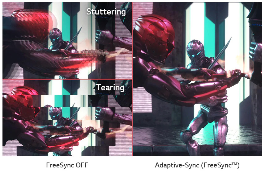 a image splited into two, showing difference effect between freesync off and on