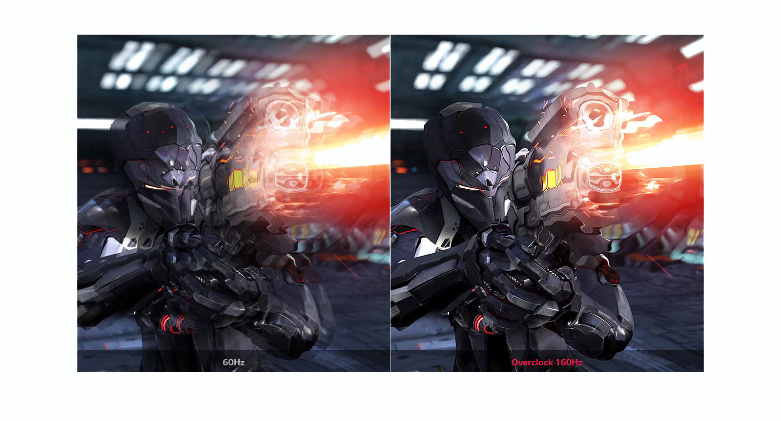 one image splited into two, showing different effect between 60hz and 160hz