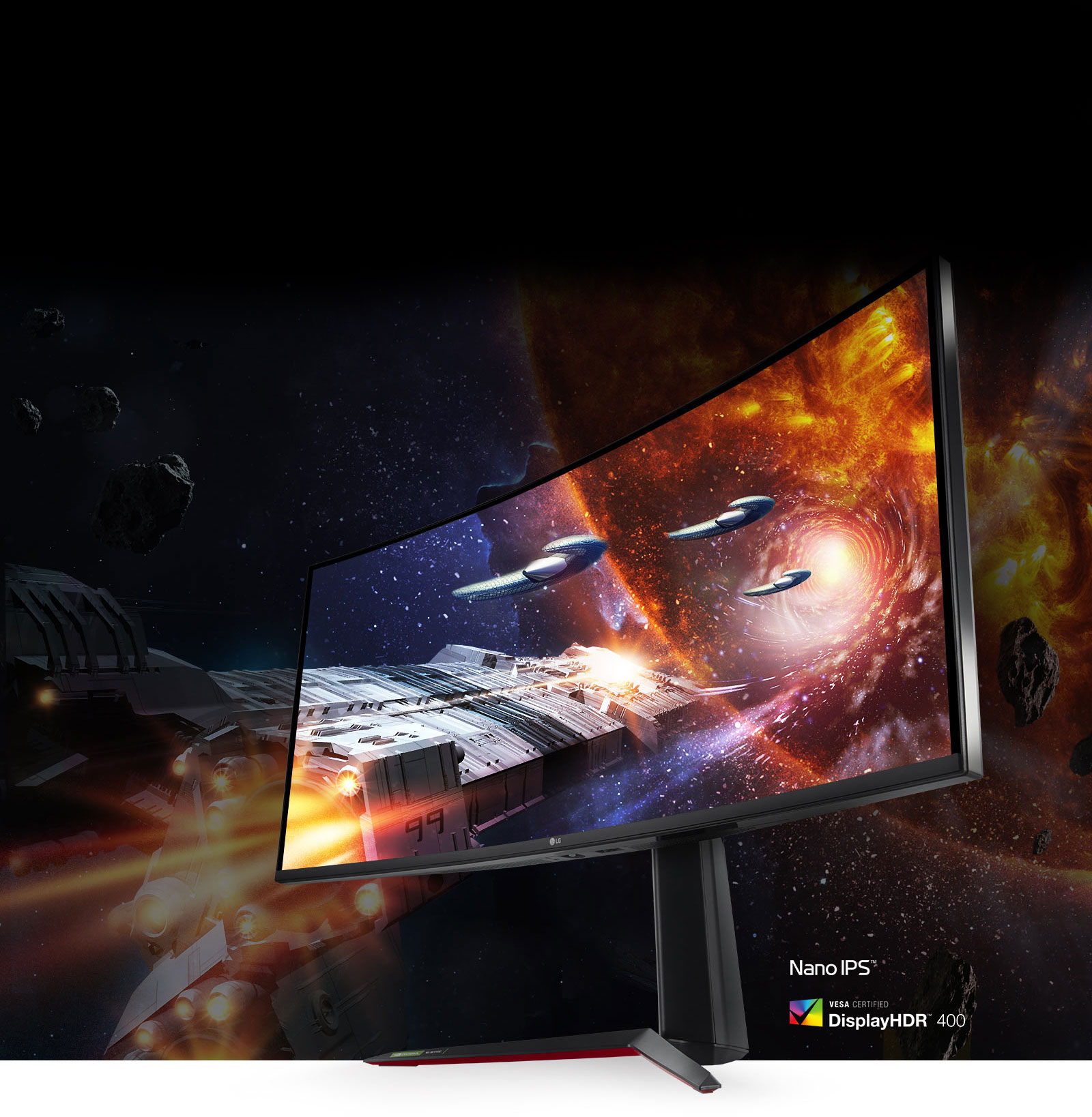 the monitor with a universe image as screen