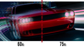 60Hz Versus 75Hz of a Red Sports Car Zooming Up to the Right