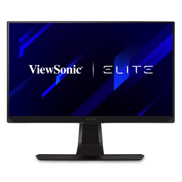a ViewSonic XG270 monitor with a blue abstract image as screen