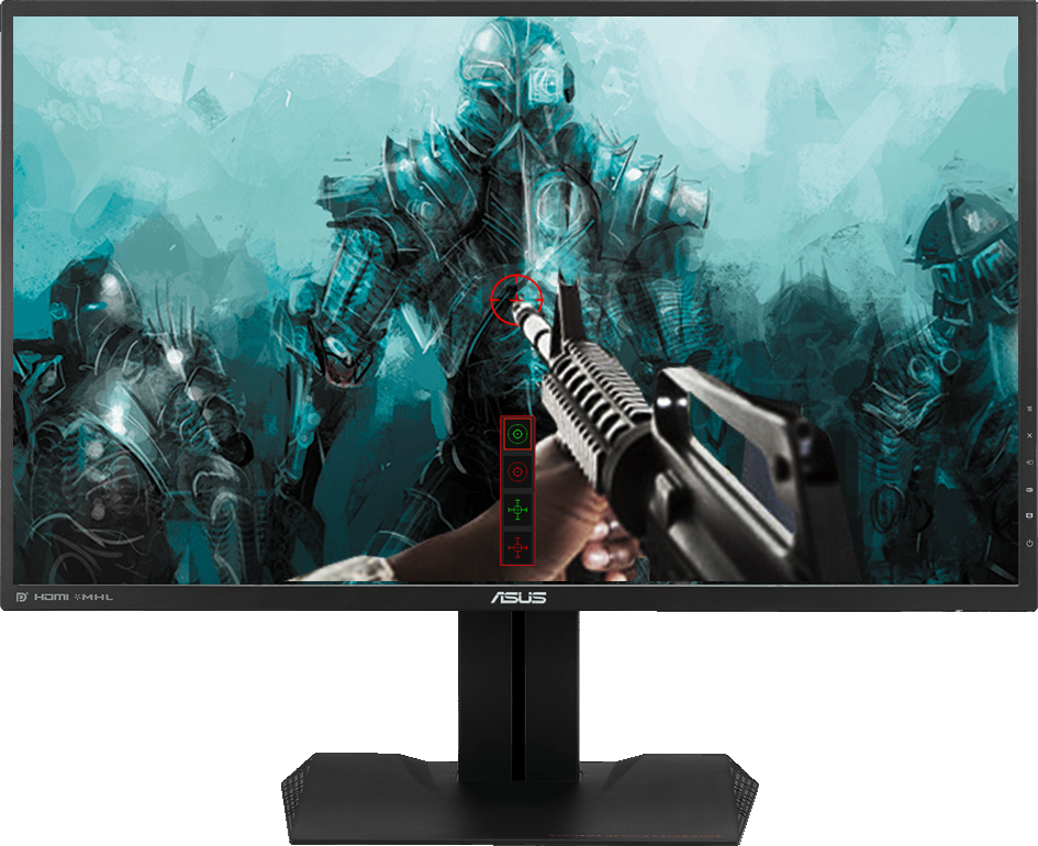 monitors with crosshair overlay