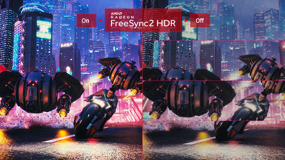 two same images showing different effect between Freesync2 HDR on and off