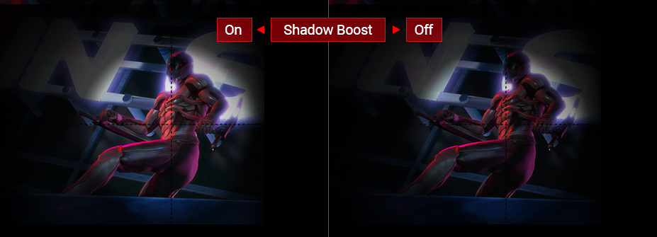  two same images showing different effect between shadow boost on and off