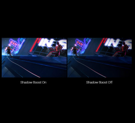 two same images showing different effect between shadow boost on and off