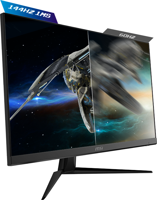 one image splited into two, showing different effect between 144hz and 60hz