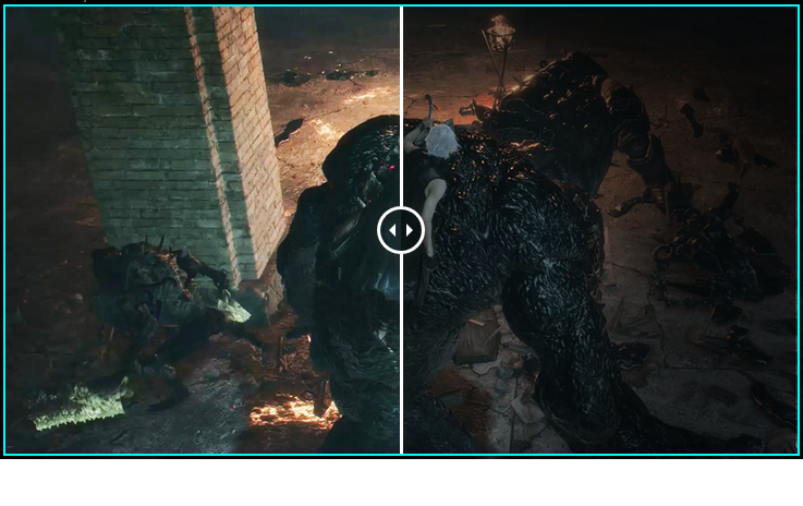 one image splited into two, showing different effect between night vision on and off