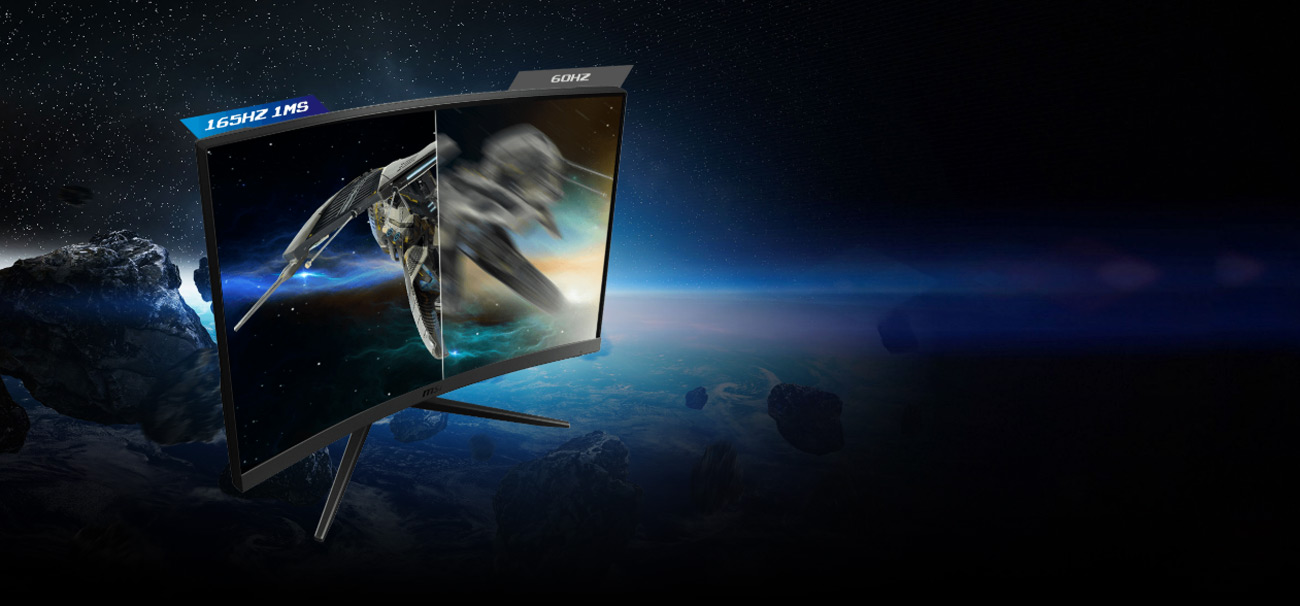 one image splited into two, showing different effect of 165hz and 60hz