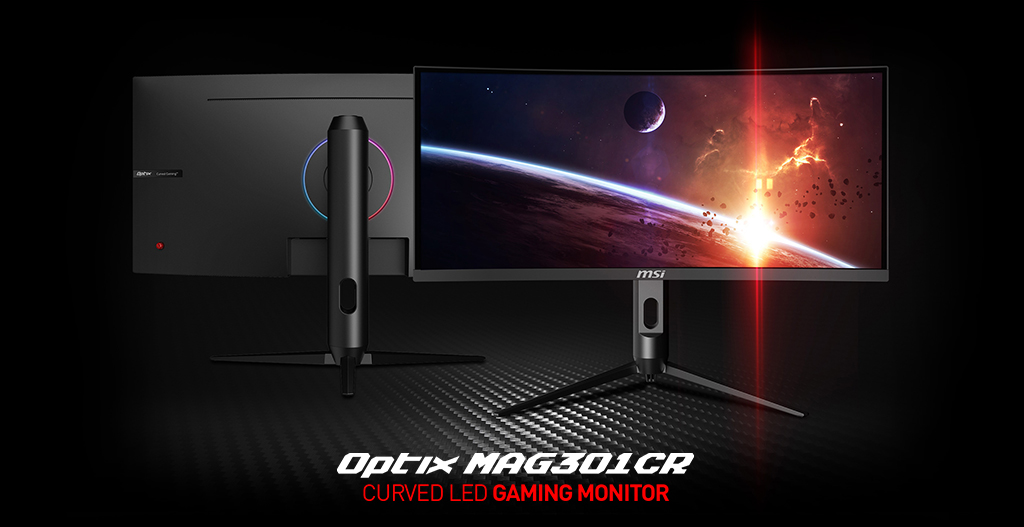 optix mag301cr monitor with a space image as screen
