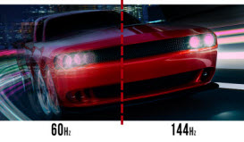 60Hz Versus 144Hz Image of a Red Sports Car Racing Forward