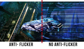Anti-Flicker Versus No Anti-Flicker SHowing a SciFi Game Screenshot