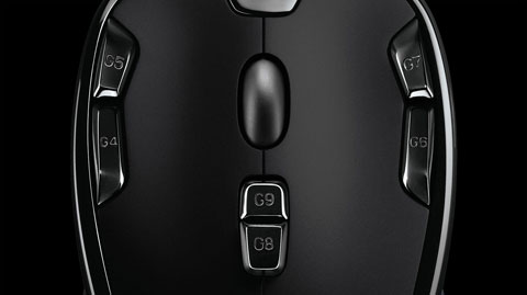 Closeup of the nine buttons on top of the G300S gaming mouse
