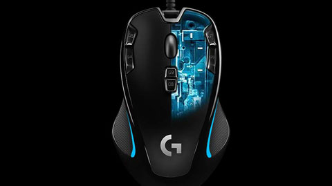 Overhead view of the Logitech G300S gaming mouse