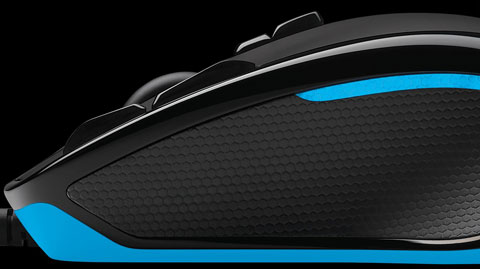 Closeup side profile of the Logitech G300S gaming mouse