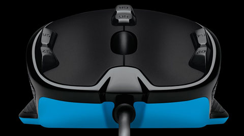 Forward view of a flat Logitech G300S gaming mouse