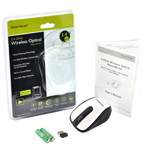 GEAR HEAD 2.4 GHz Wireless Optical Nano Mouse MP2120WHT White RF