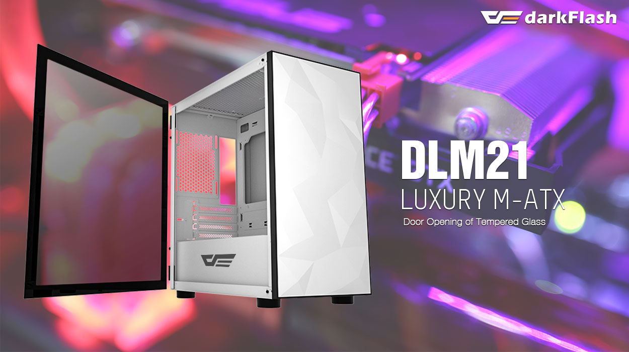 darkFlash DLM21 MESH Micro ATX Mini ITX Tower MicroATX White Computer Case with Door Opening Tempered Glass Side Panel & Mesh Front Panel