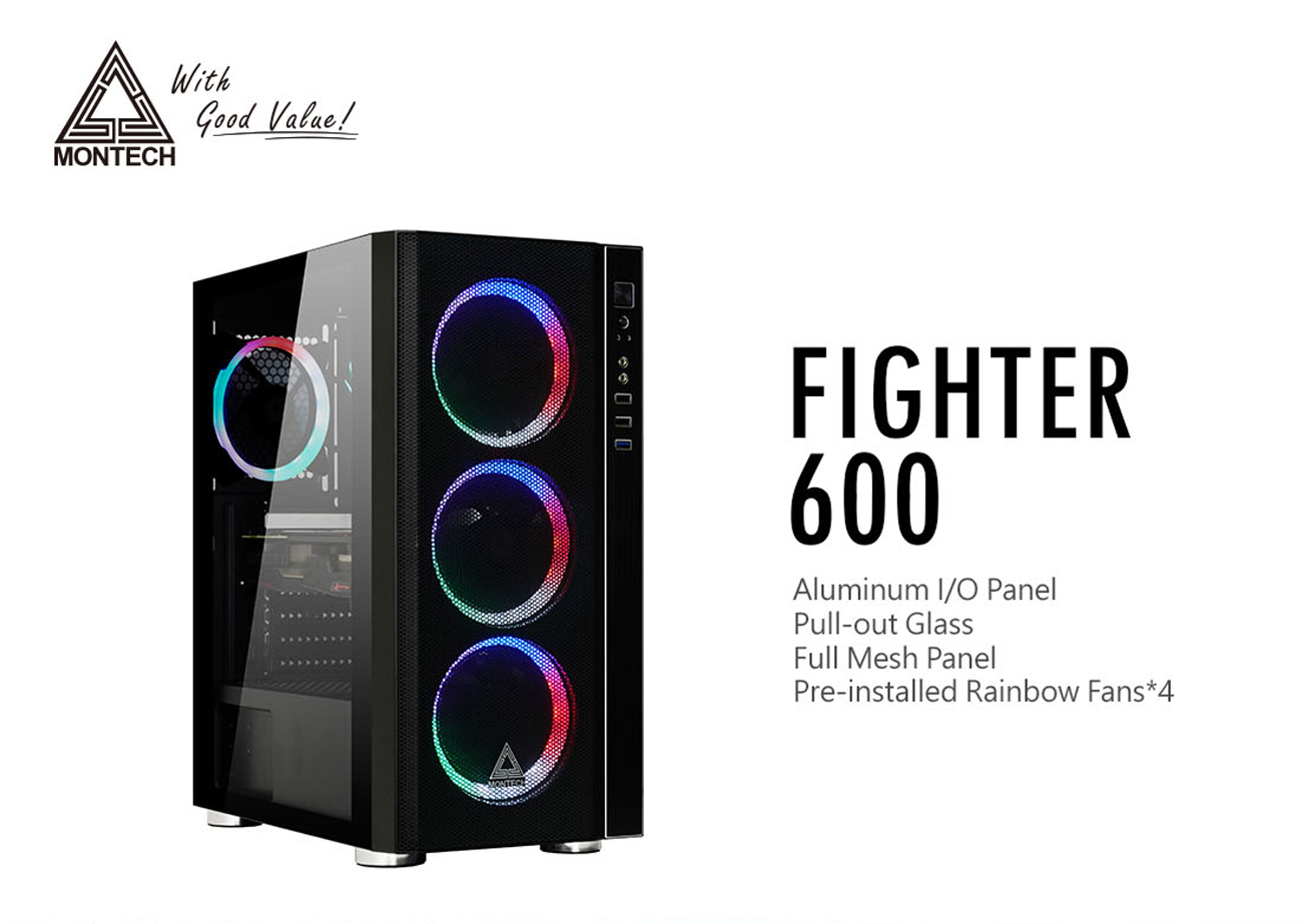 Montech FIGHTER 600 ATX Mid-Tower Computer Gaming Case/ Pre-Installed ...