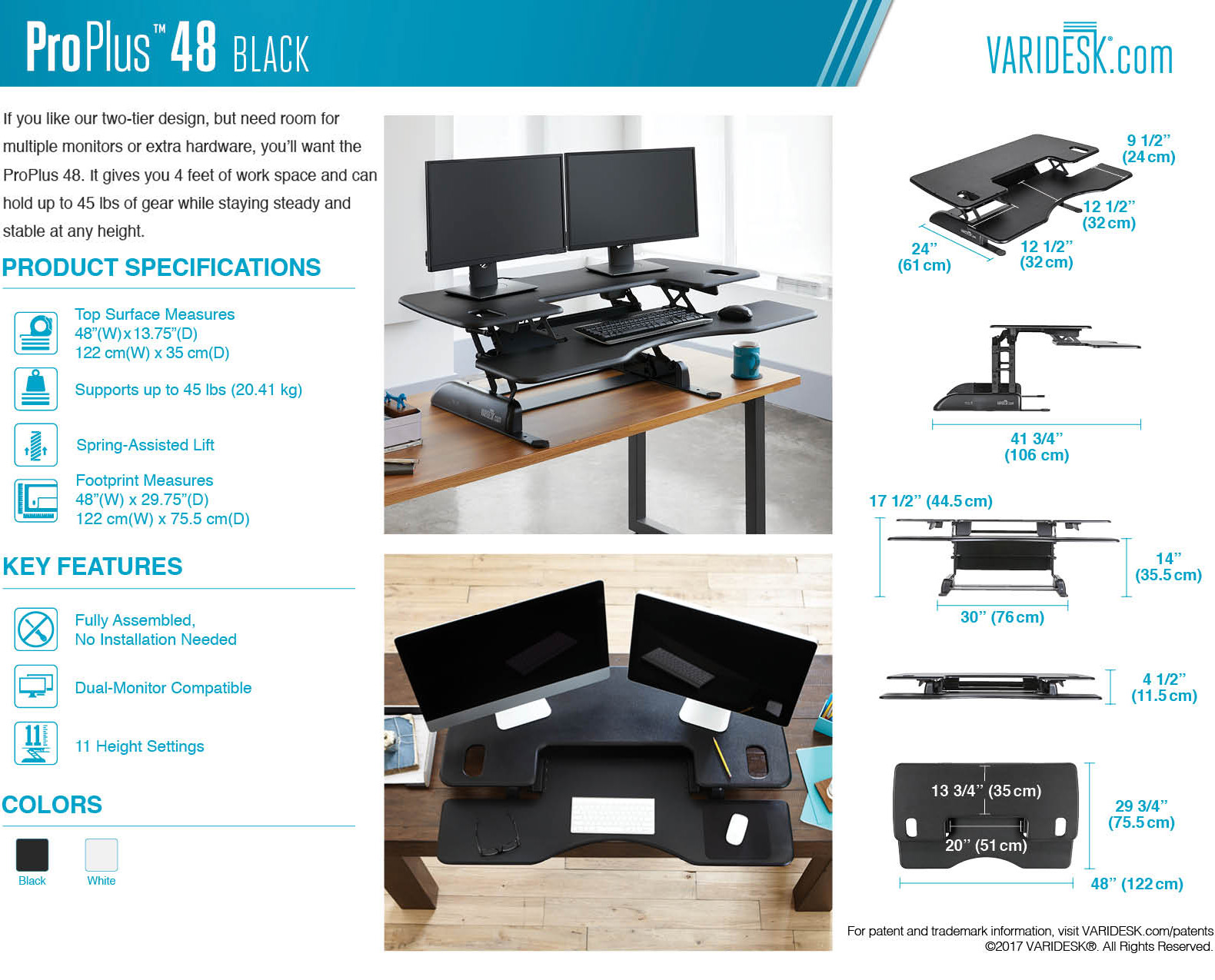 HeightAdjustable Standing Desk VARIDESK Pro Plus 48 Black