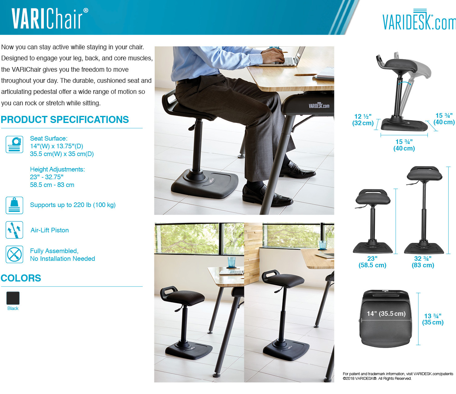 Varidesk Varichair Active Adjustable Standing Desk Chair Black Newegg Com
