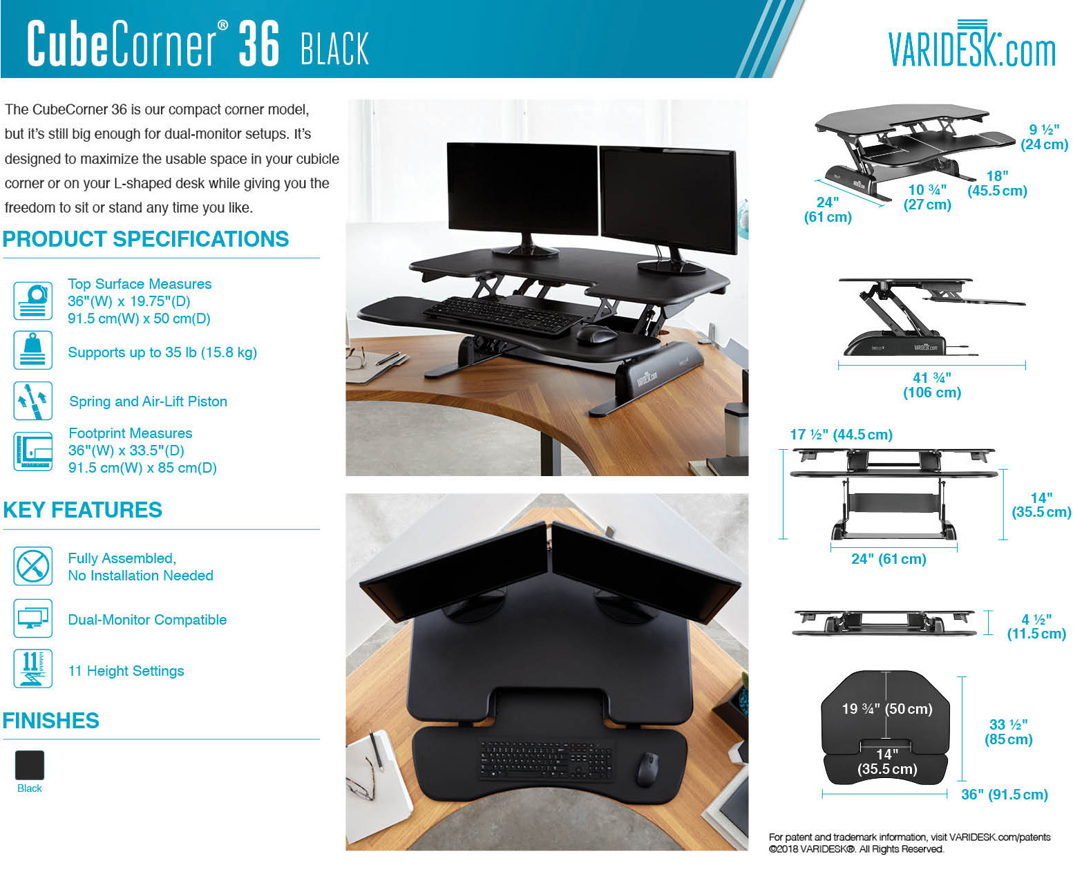 Varidesk Cube Corner 36 Height Adjustable Standing Desk For Cubicles Varidesk