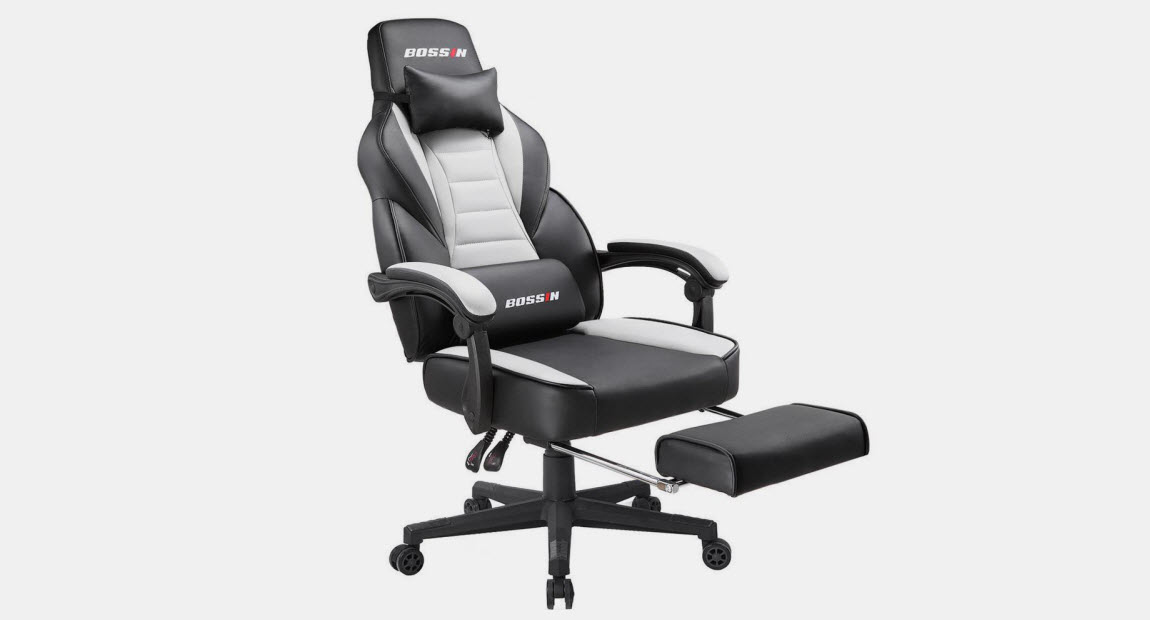 Bossin Racing Style Gaming Chair Computer Desk With Footrest And Headrest Ergonomic Design Large Size High Back E Sports Pu Leather