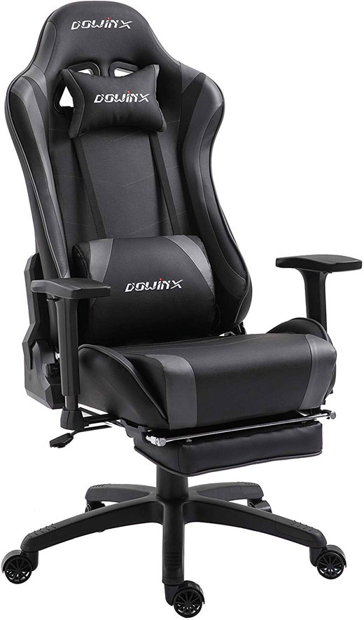 Dowinx Gaming Chair Ergonomic Office Recliner For Computer With Massage Lumbar Support Racing Style Armchair Pu Leather E Sports Gamer Chairs With Retractable Footrest Black Grey Newegg Com