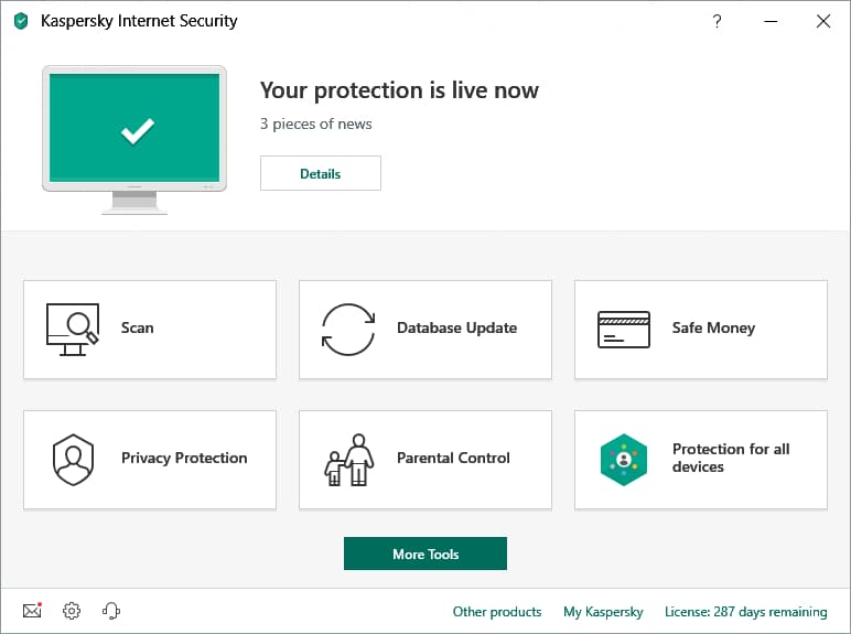 Kaspersky Internet Security Main Software Screen