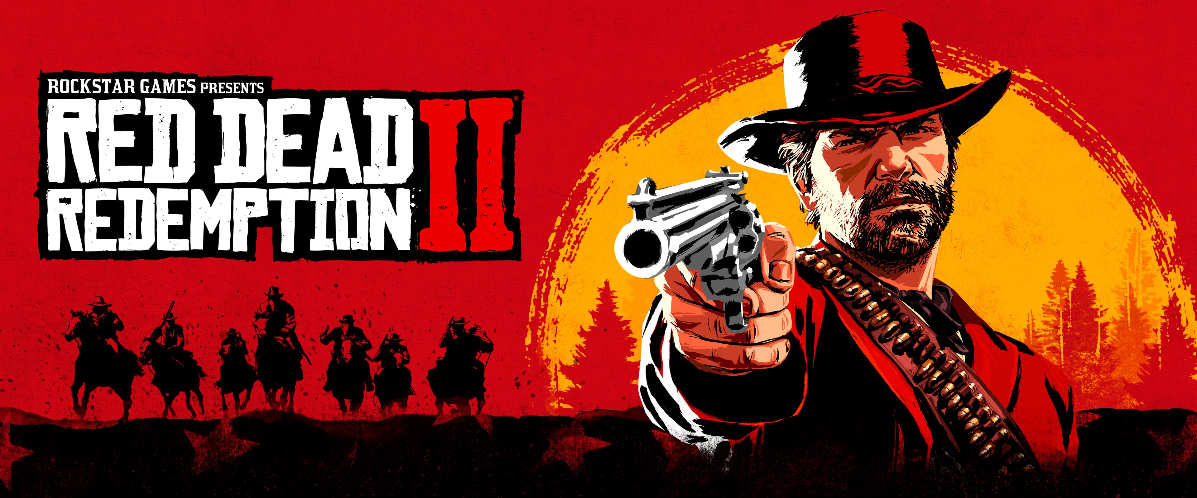 main banner of Red Dead Redemption 2 for PC showing the logo and a cowboy with a revolver in his hand