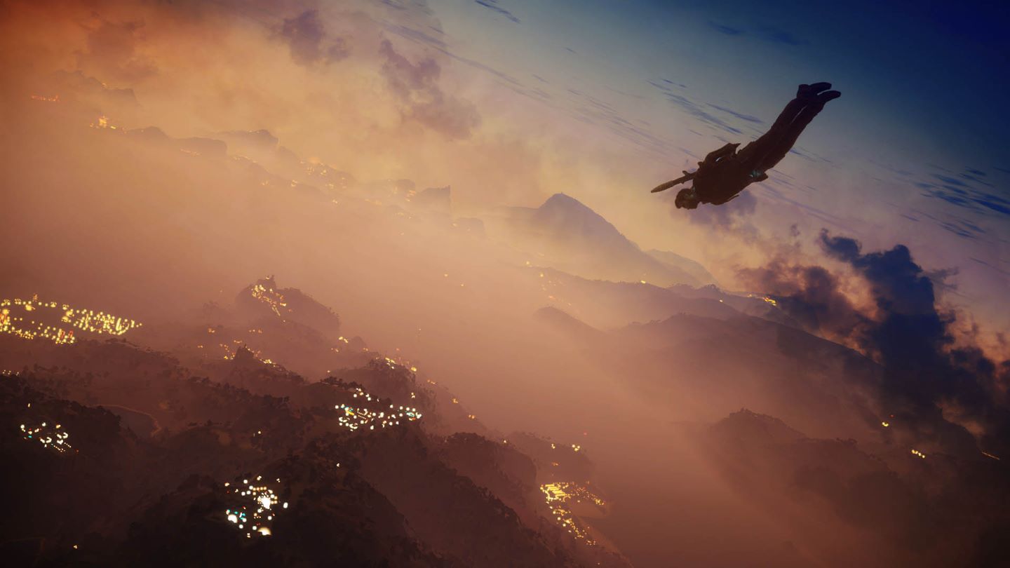 Just Cause 3 Screenshot Showing the Main Character Sky Diving
