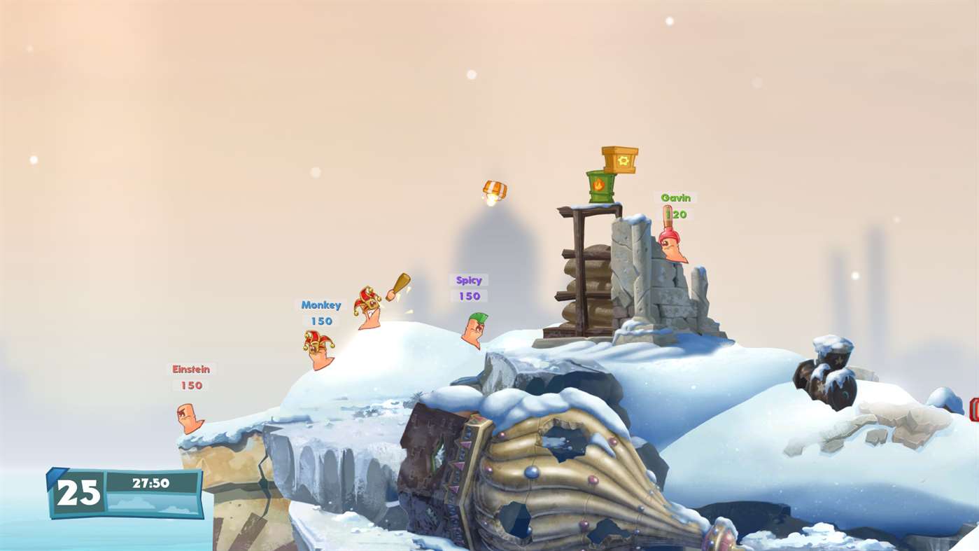 Worms W.M.D. Screenshot Showing War on a Snow Map