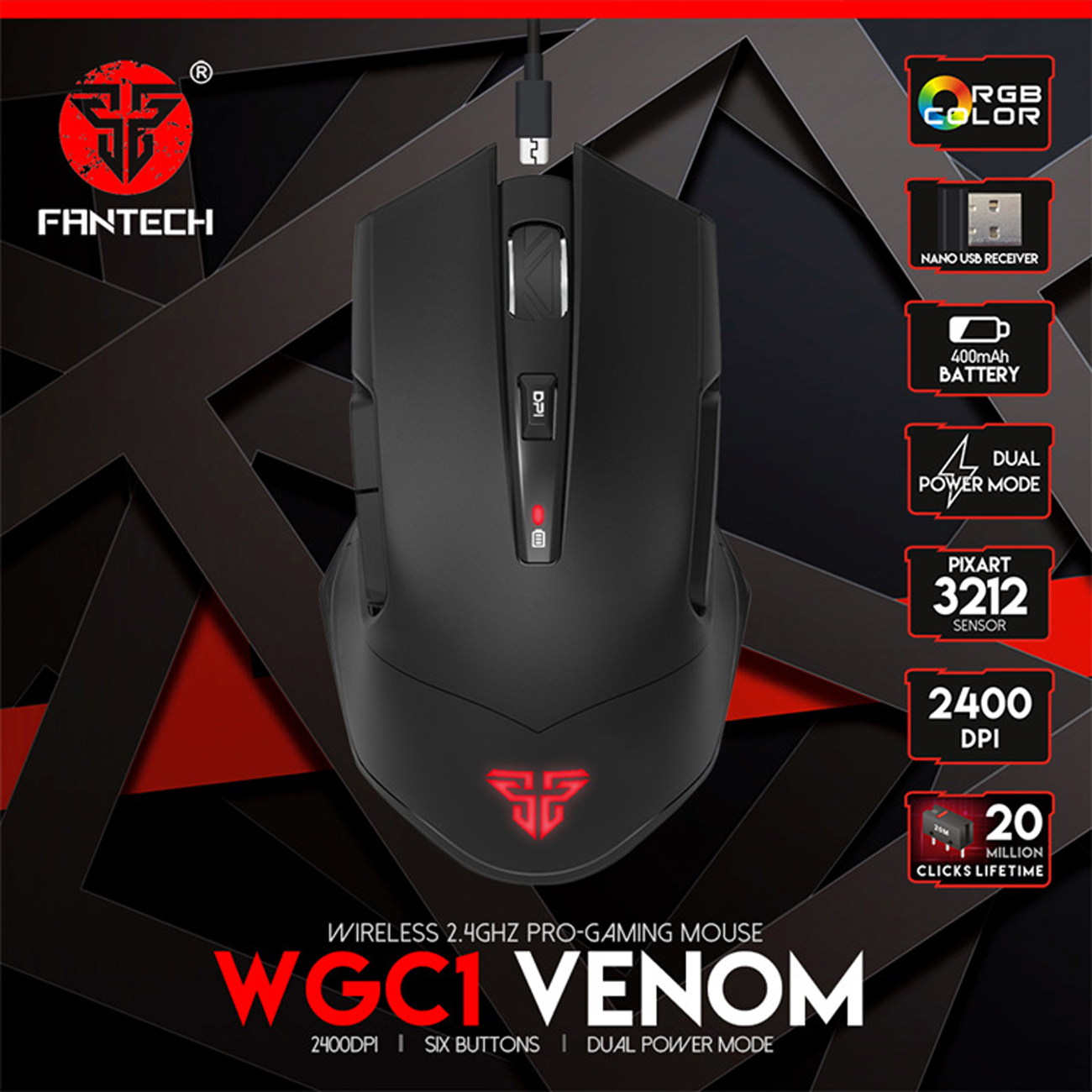 Fantech V4 2400 DPI Professional USB Wired Optical 6 Buttons Gaming Mouse