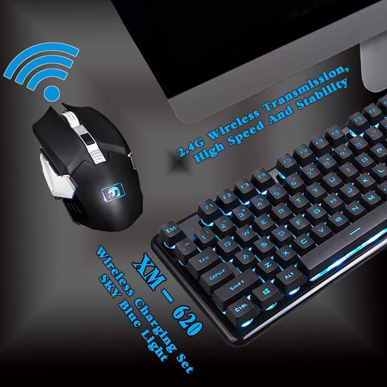 E Sport Wireless Charging Glowing Manipulator Gaming Keyboard And Mouse Set Newegg Com