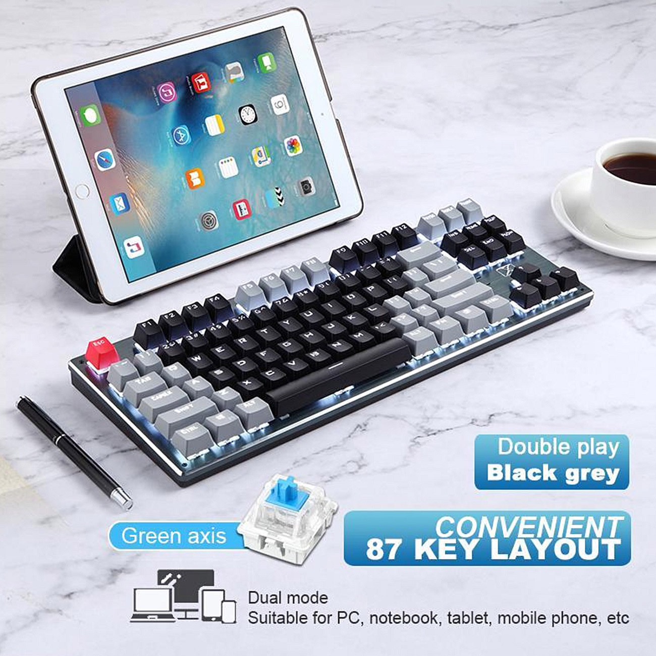 Goed doen leerplan voorbeeld E-sport 87-key Mechanical Keyboard Wired Wireless Bluetooth Three  Connection Modes Tablet Phone Computer Gaming Keyboard - Newegg.com
