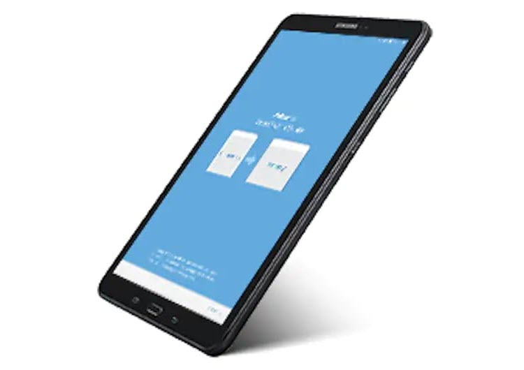 Samsung Galaxy Tab A with Its Transfer Screen Facing Up, Angled to the Left