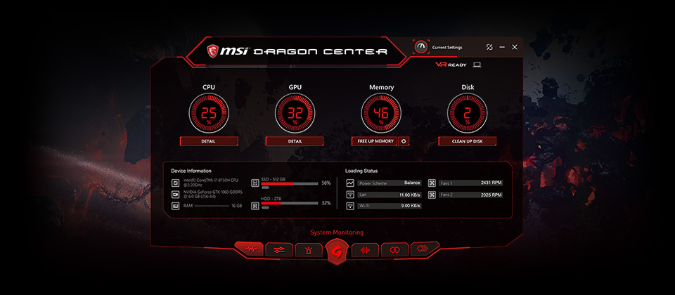 MSI Dragon Center Software Window