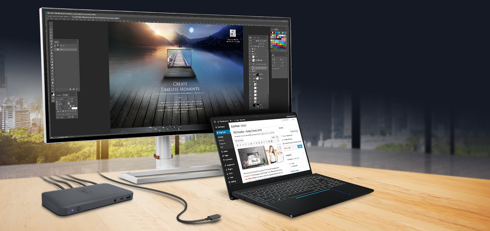 A Docking Station and Display Can Connect to MSI Prestige 15 via Thunderbolt 3
