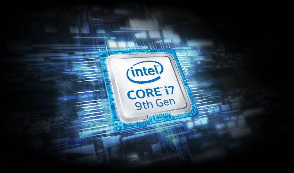 Intel Core i7 9th Gen Chipset with Blue Accents Background