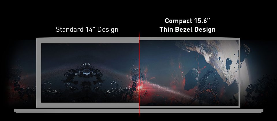 A Comparison Picture: Left is Standard 14-inch Desgin and Right is MSI's Compact 15.6-inch Thin Bezel Desgin