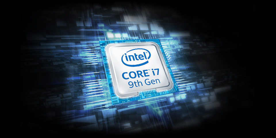Intel Core i7 9th Gen Chipset with Blue Accents Background