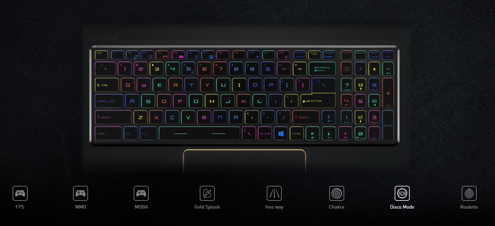 Backlit keyboard, lighting effects.