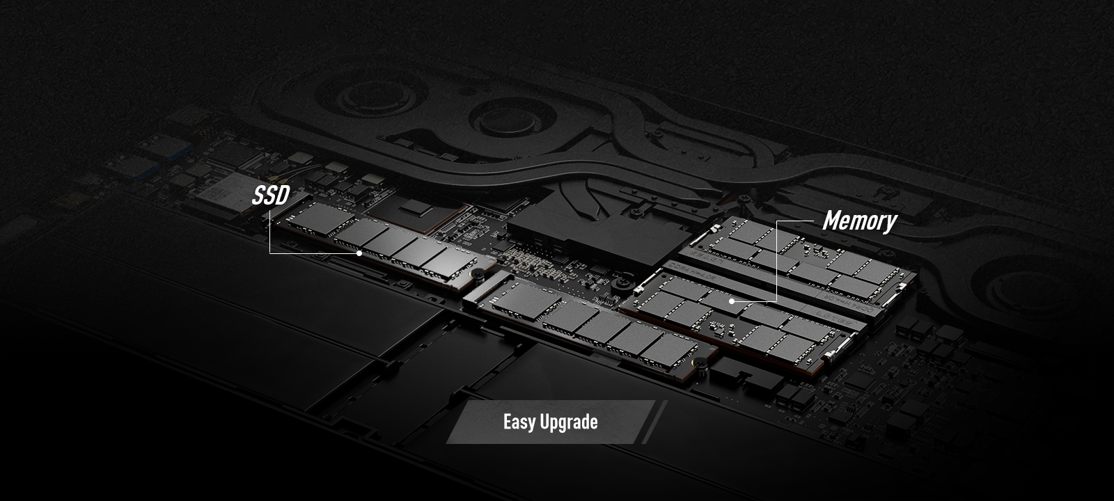 GS66 Stealth's expansion slots: Easy Upgrade memory and SSD.