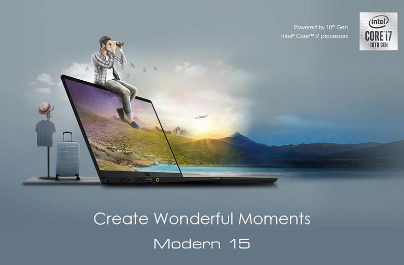 Hero Image: Modern 15 Widely Opened and Vivid Landscape as background. Text Blow Reads: Create Wonderful Moments - Modern 15