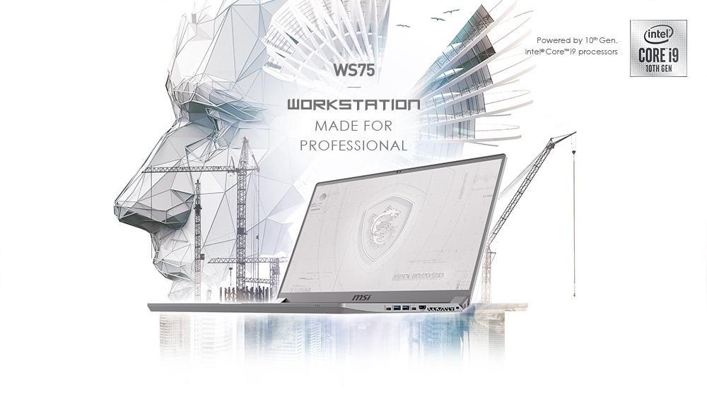 Hero Image: The text says: WS75 WORKSTATION MADE FOR PROFESSIONAL.