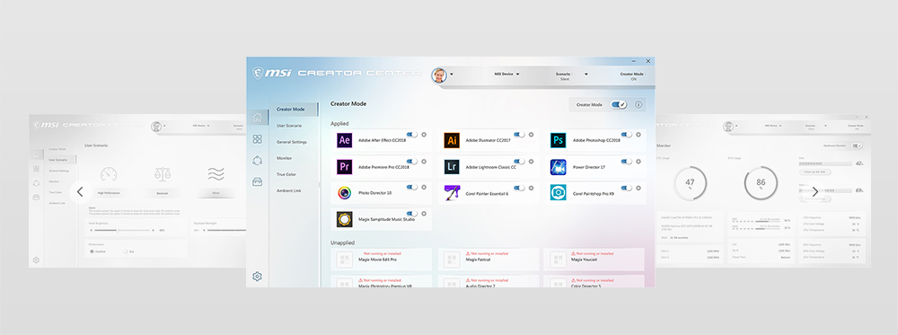 The user interface of software Creator Center
