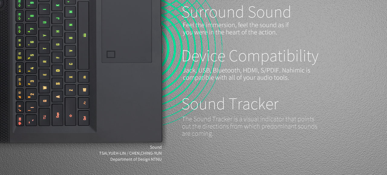 surround sound, device compatibility, sound tracker of the laptop