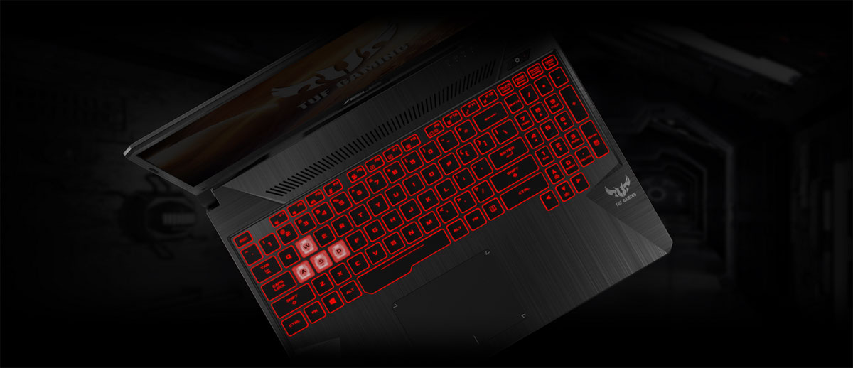   Top view of a red backlit keyboard