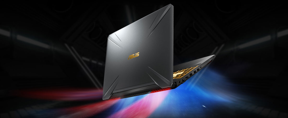 Back view of an opened laptop, with illustration showing cooling air taken in and hot air expelled out
